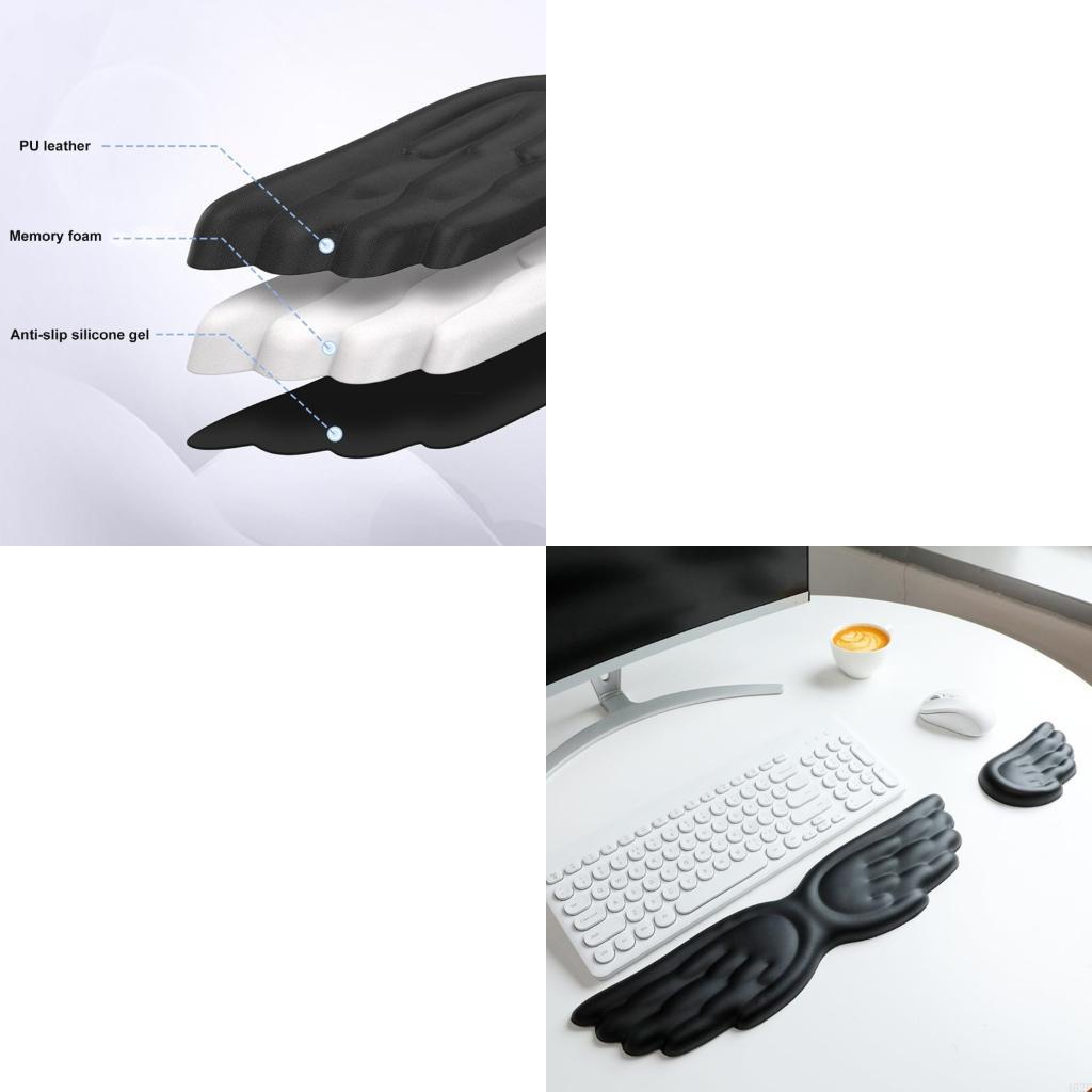 Desk Setup Ergonomics - 462E Weiche Silikon-Engelsflügel-Tastaturen, Handgelenkkissen, Mauspad, ergonomische