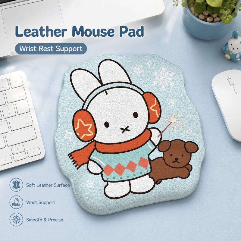 Desk Setup Tv - Anime Miffy Leder-Mauspad mit Handgelenkauflage, Kleine