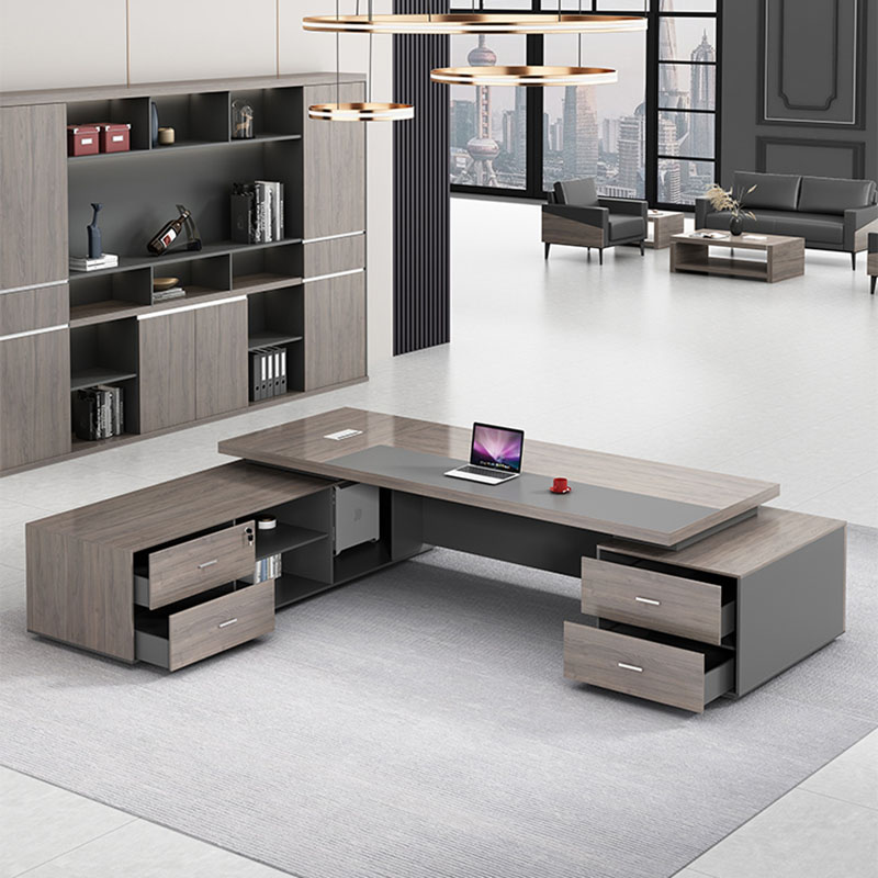 L Shaped Desk Setup - Schreibtisch, luxuriöse Aufbewahrung, L-förmig, europäisches Büro,