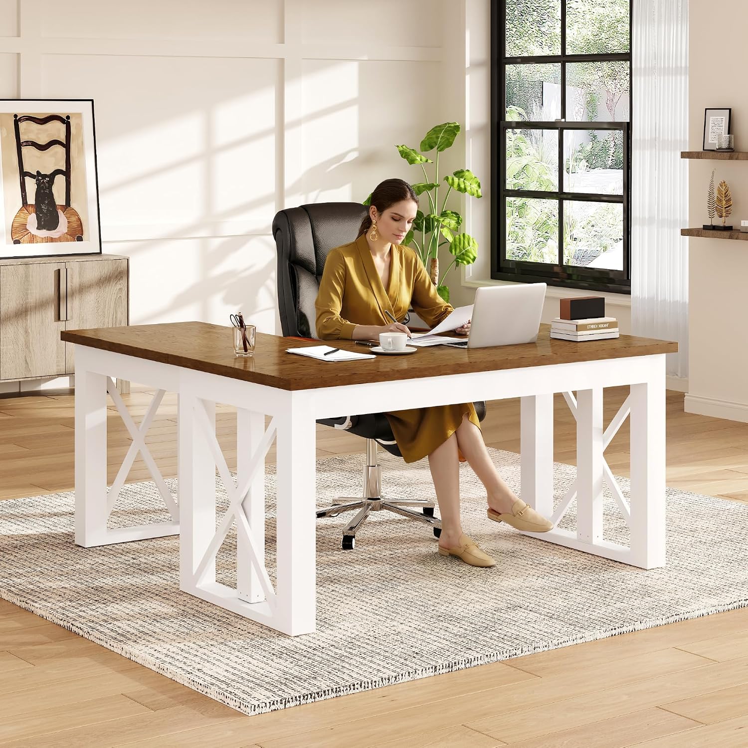 L Shaped Desk Setup - L-förmiger Stehschreibtisch mit Schublade, 55x48 Zoll